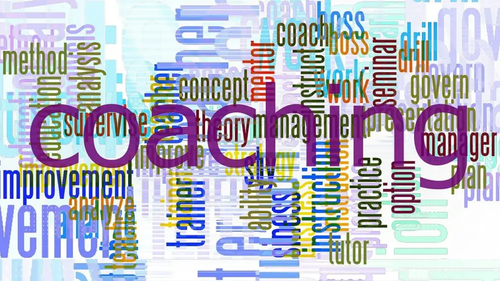 a collage of coaching words stressing the importance of coaching with biblical integration in the classroom